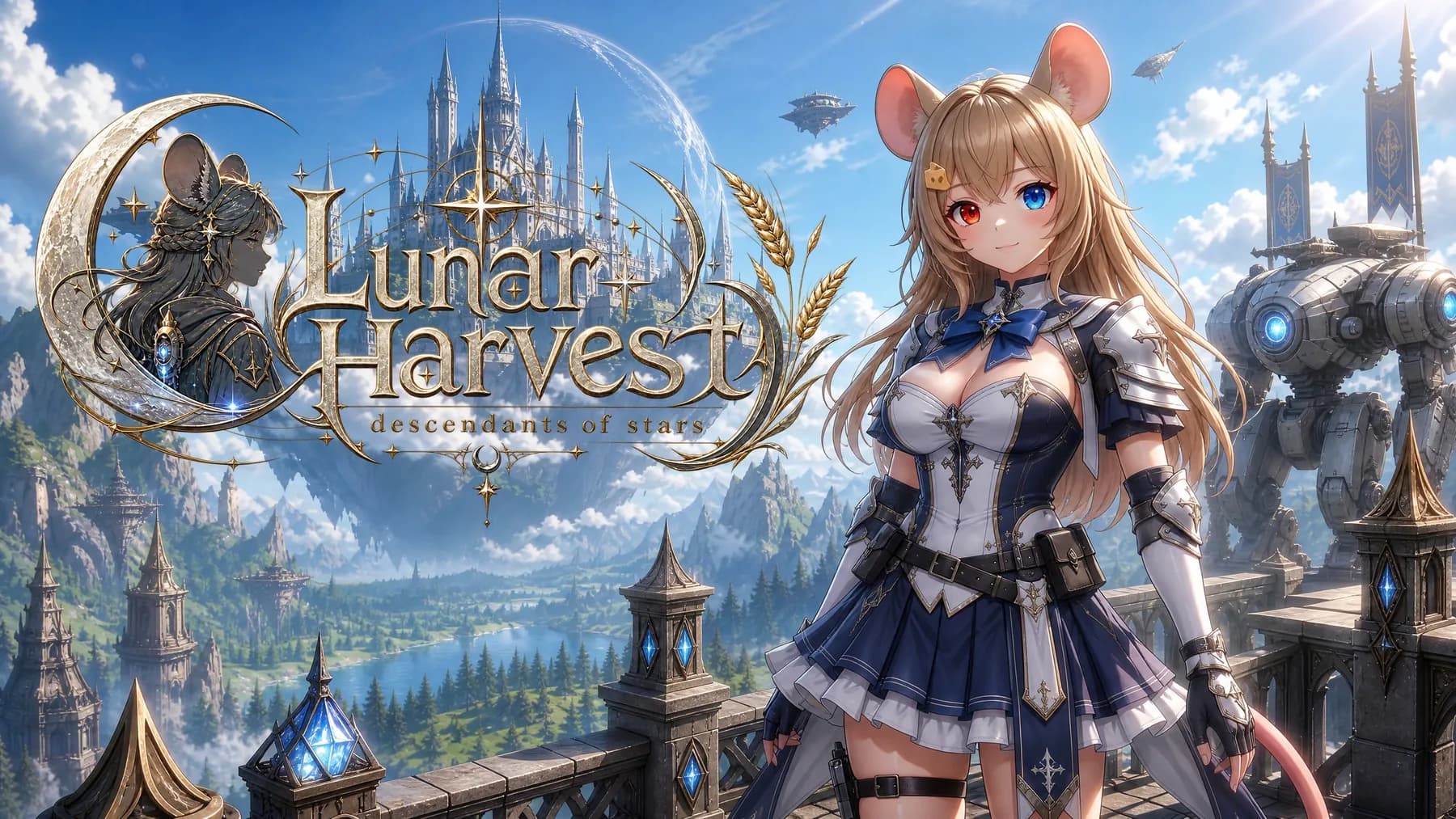 Ключевой арт Lunar Harvest: мышка-техник, замок и боевая машина